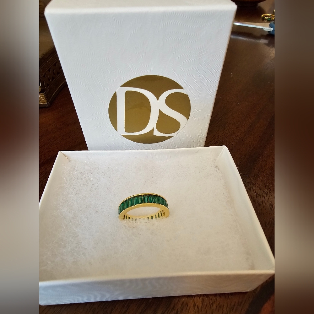 Daniela Swaebe Gold and Emerald Baguette Ring Size 6